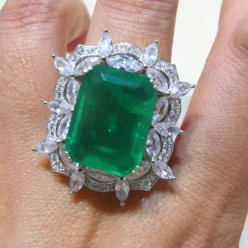 

100% 925 sterling silver rings Large 5A Zircon created Gemstone emerald ring for Women Anniversary Cocktail Party Fine Jewelry