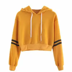 Camisola de moda feminina varsity listrado com cordão de colheita com capuz moletom com pulôver de culturas de jumper tops dropshipping