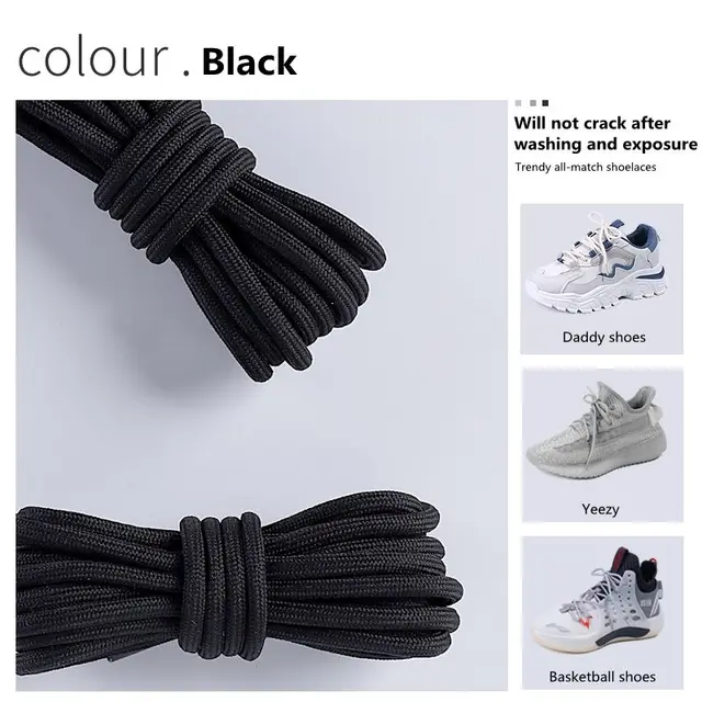 1Pair New 2021 Round Shoelaces Polyester Solid Classic For Yezy Sports Martin Boot shoeslace Sneaker Shoe Laces Strings 20colors black