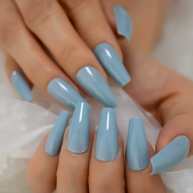 Light Blue Nails Coffin - Temu