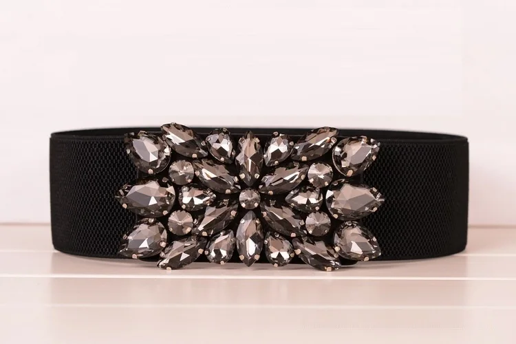 New Fashionable Korean Dress Belt Elastic Rhinestone Women Wide Belts Solid Black Girdle