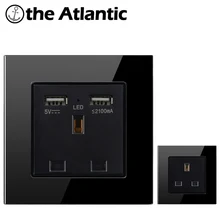 Atlectric стандарт Великобритании штепсельная розетка двойной USB порт розетка с Светодиодный индикатор Электрический адаптер стеклянная панель розетка