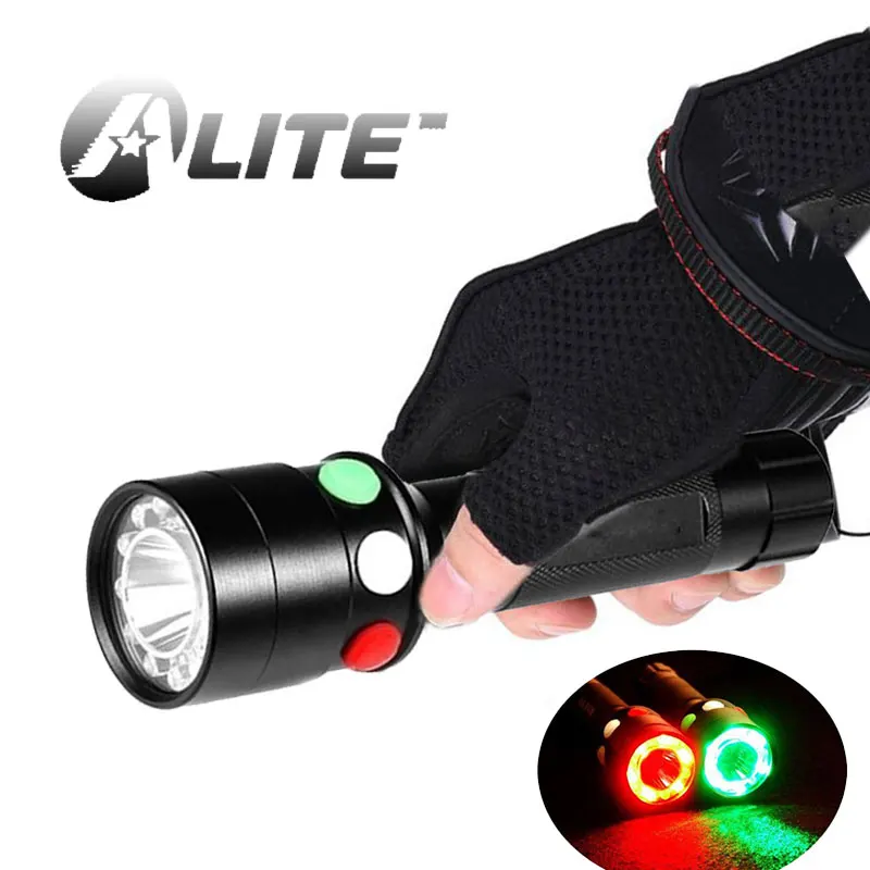 TMWT Red white green LED Torch 18650 Rechargeable Battery Tricolor emergency Railway Signal Lamp Flashlight With Nylon Holster