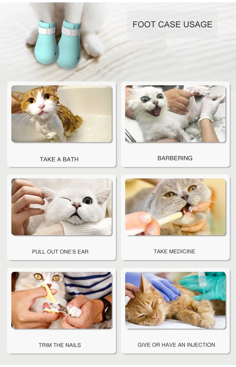 4 Pcs/lot Adjustable Cat Paw Foot Protector Shoes for Bathing Medical Soft Silicone Anti-Scratch Cat Shoes Boots Case