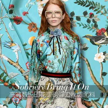 

Custom the Sound of Birds and the Fragance of Flowers Heavyweight Silk Stretch Satin Dress Shirt Clothing Fabric 1.4 M Wide