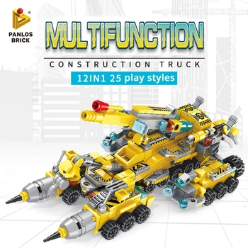 

City Building Bricks Constryction Truck Building Block Rescue Boat Stacking Toy Loading Car Grab Machine Helicopter Gift For Kid