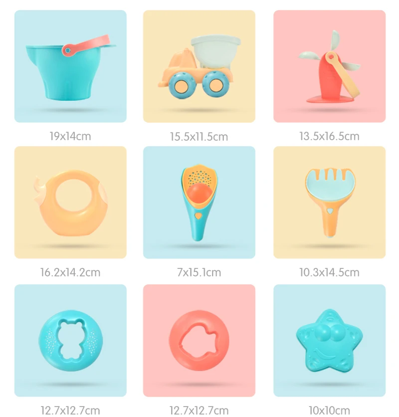 Summer Soft Plastic Baby Beach Toys Kids Mesh Bag Bath Play Set Beach Party Cart Bucket Sand Molds Tool Water Game Toys Gifts