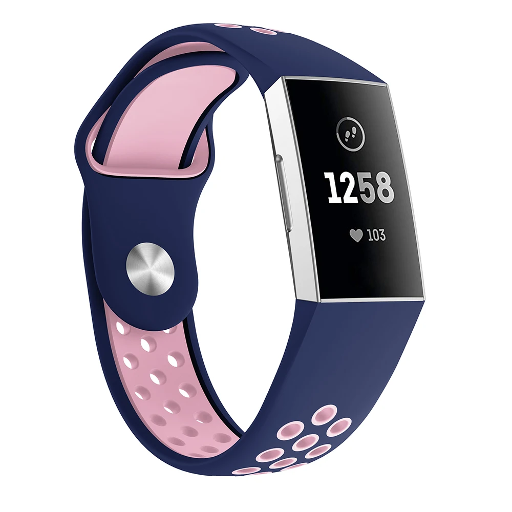 Спортивный силиконовый сменный ремешок для Fitbit Charge 3, дышащий браслет, ремешок для часов, ремешок для Fitbit Charge3 - Цвет: Blue with hot pink