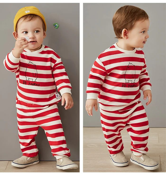 Minibalabala/комплект для малышей Забавный комплект из двух предметов для маленьких мальчиков, г. Осенняя одежда из двух предметов с принтом маленького монстра, футболка+ штаны