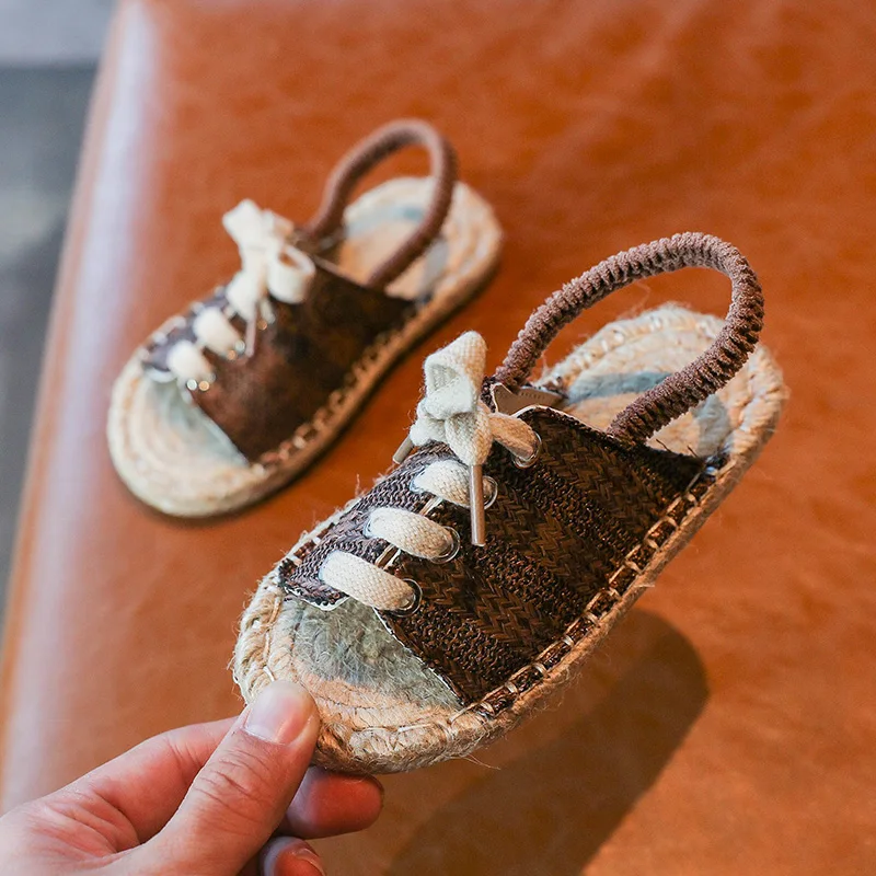 ULKNN Children Casual Sandals 2020 kid's Girls Cool Series Linen Flat Top Shoes BOY'S Elastic Band STUDENT'S Shoes