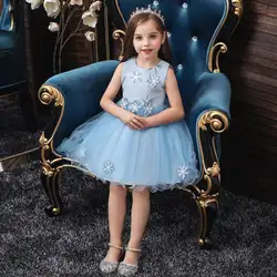 От 1 до 4 лет платье с цветочным узором для девочек; торжественное платье до колена с круглым вырезом для свадебной вечеринки; Детский костюм