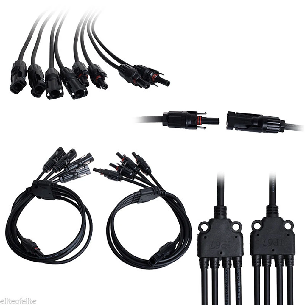 4 Pairs of  Y Branch Solar Panel Adapter Connector M/FFFF1 to 4 for Solar Wire Cable Connection
