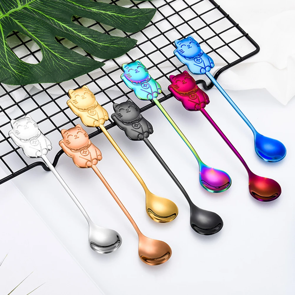 

1 PC Cute Luck Cat Coffee Stirring Spoon 304 Stainless Steel Dessert Spoon For Home Restaurant Eating Dinner Kitchen Accessories