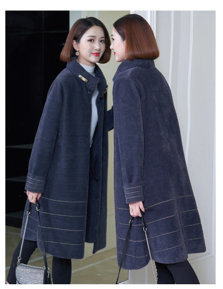Imitation mink,mid aged old women's clothing, new autumn and winter coat, warm coat, slim stripe Overcoat