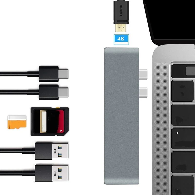 Для Macbook док-станция USB3.0 с Thunderbolt 3 и 5 Гбит/с Тип C выход Поддержка 4K HDMI и SD/TF кард-ридер USB флэш-накопитель