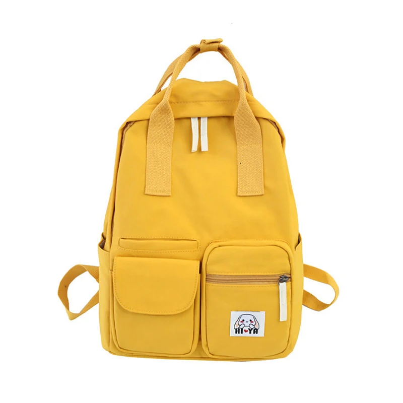 

New Nylon School Bag for Teenage Girls Yellow Waterproof Travel Backpack for Women Korean Multi Pocket Bags Female Book Mochilas