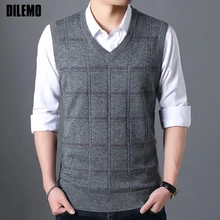 Модный брендовый свитер для мужчин s пуловер с v-образным вырезом джемпер вязаный Приталенный жилет без рукавов зимний Корейский стиль повседневная мужская одежда