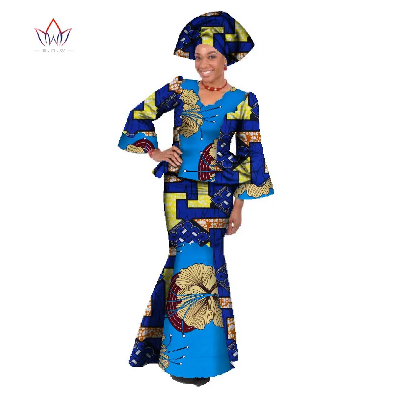 4 Традиционная африканская одежда комплект из двух предметов укороченный топ и юбка Макси костюмы для женщин Базен Riche африканские платья 6XL WY079 - Цвет: 4