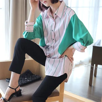

Autumn 2019 New Striped Shirt Female 2019 Korean Style Wild Cotton Women Blouses and Tops Long-sleeved Casual Women Clothing