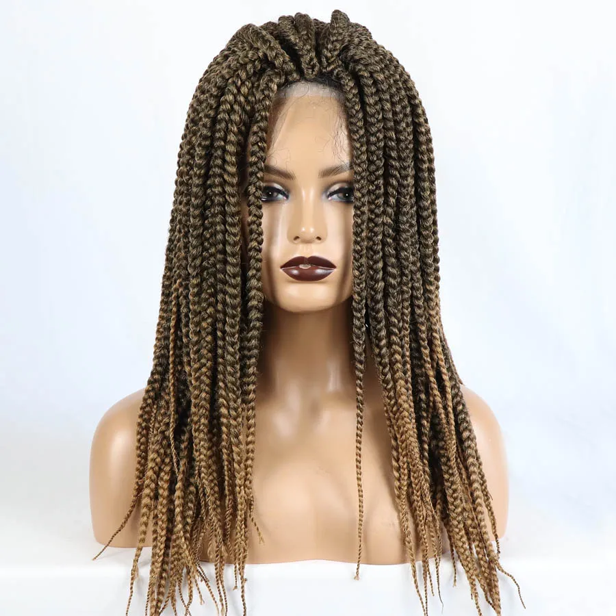 M&ampH Brown Color Box Crochet Braid Hair Lace Front Wigs Perruque African Braided Synthetic Wig Braiding For Black Women | Шиньоны и