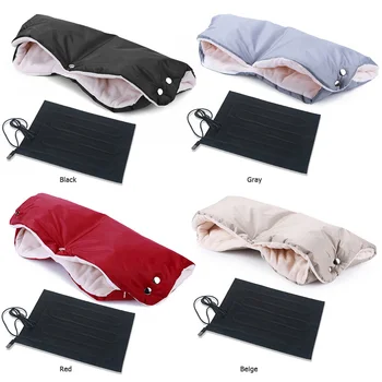 

Solid Stroller Gloves Pushchair Hand Muff Windtight Mittens w/Heating Pad