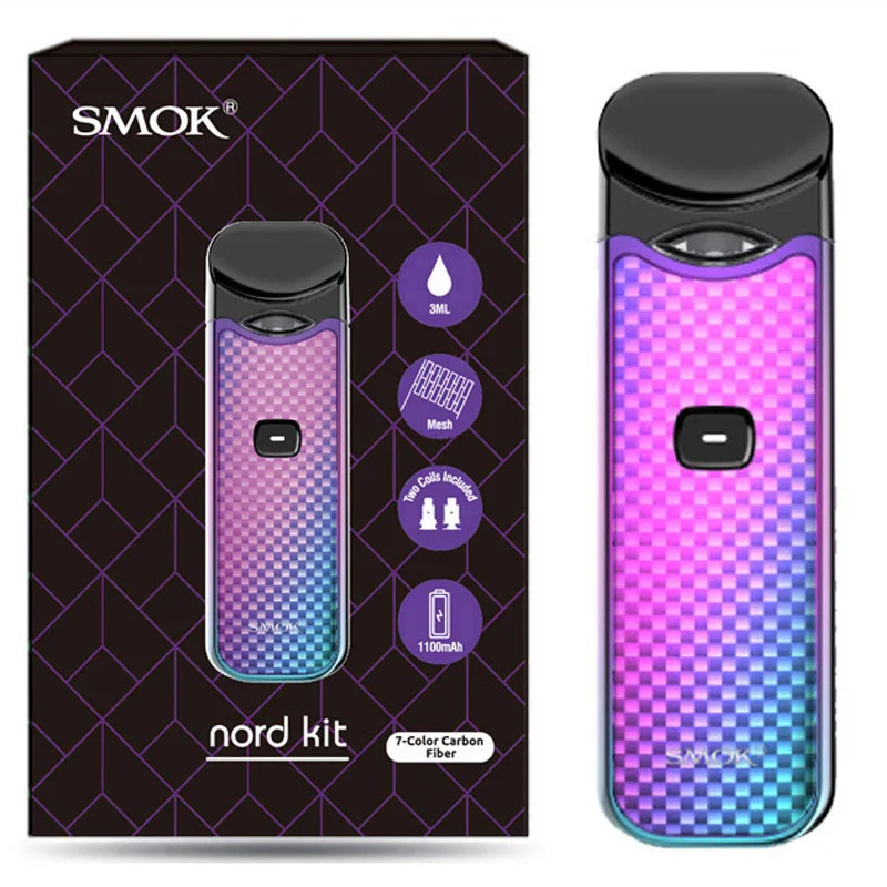 7 color carbon Smok Nord Pod vape комплект с аккумулятором 1100 мАч 3 мл картридж сетка спиральная электронная сигарета Vape pod Kit vs SMOK novo - Цвет: 7 color carbon