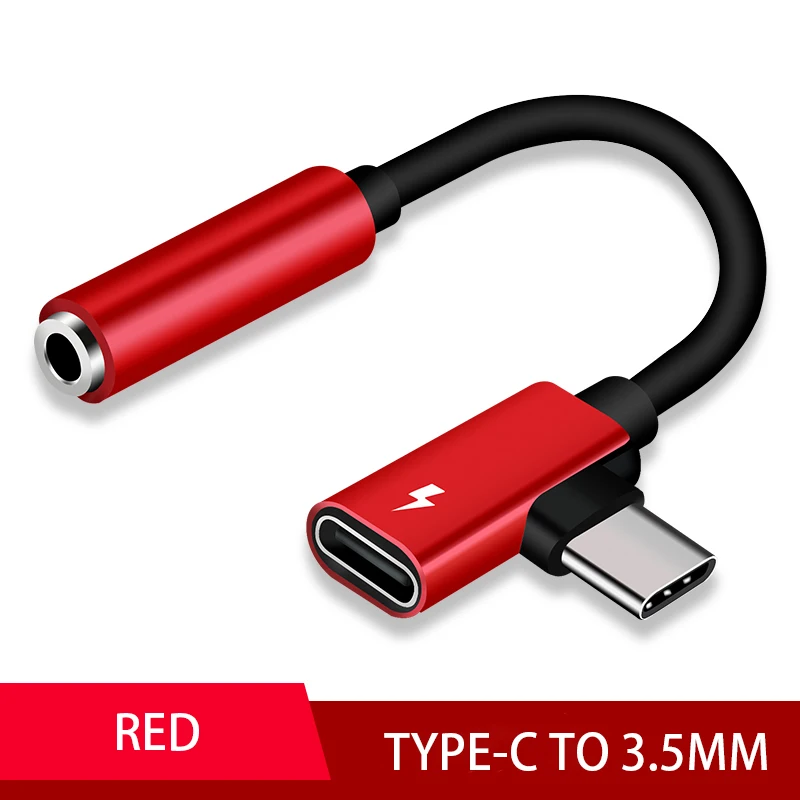 Красный Type C Audio Adapter 2 in 1 USB Type-C And 3.5 mm Jack Headphone AUX Cable Charging Converter Adapter For Huawei Samsung(N1101 - Цвет: Красный