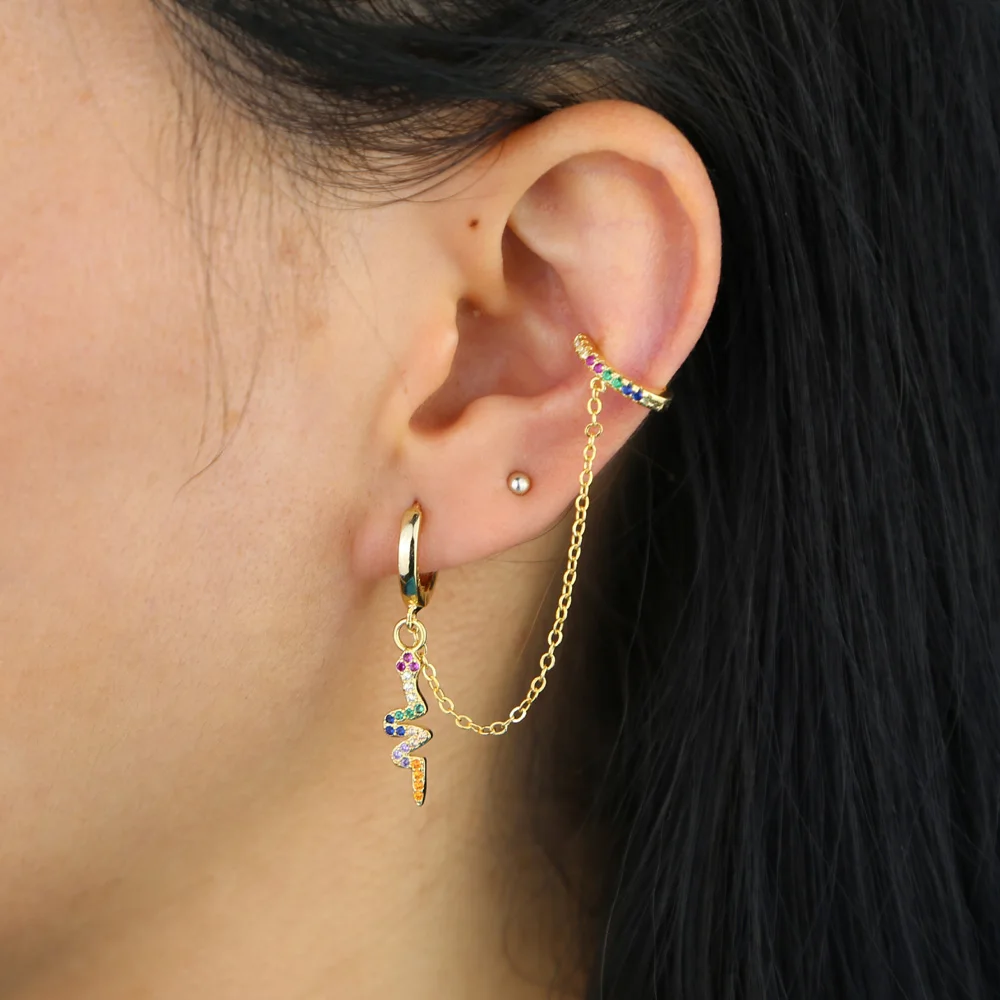 silver Gold Handcuff Long Chain Elegant Gold Snake Earrings Women Lady Unique Fashion Jewelry Minimal Stacking Cuff Earring