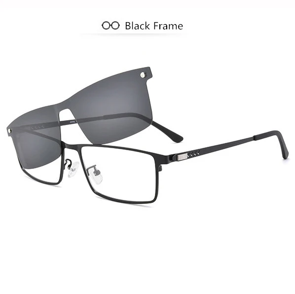 Black frame Мужские деловые очки с оправой, с пружинными ножками, поляризационные солнцезащитные очки с клипсами для близорукости, металлические очки с магнитным зажимом SC001 - Цвет линз: Black frame