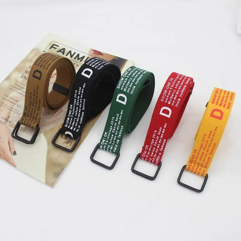 Cinturón de lona de 5 colores, cinturones de cintura con cinturón informal, correas lisas para hombre, moda Unisex, Correa fina de aleación circular, de diseñador - Accesorios para la ropa