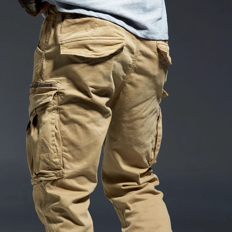 Ankle Length Jogging Pants Men Denim Cotton Pockets Elastic Waist Cargo Pants Men 2020 Winter Thick Tactical Pants combat trousers