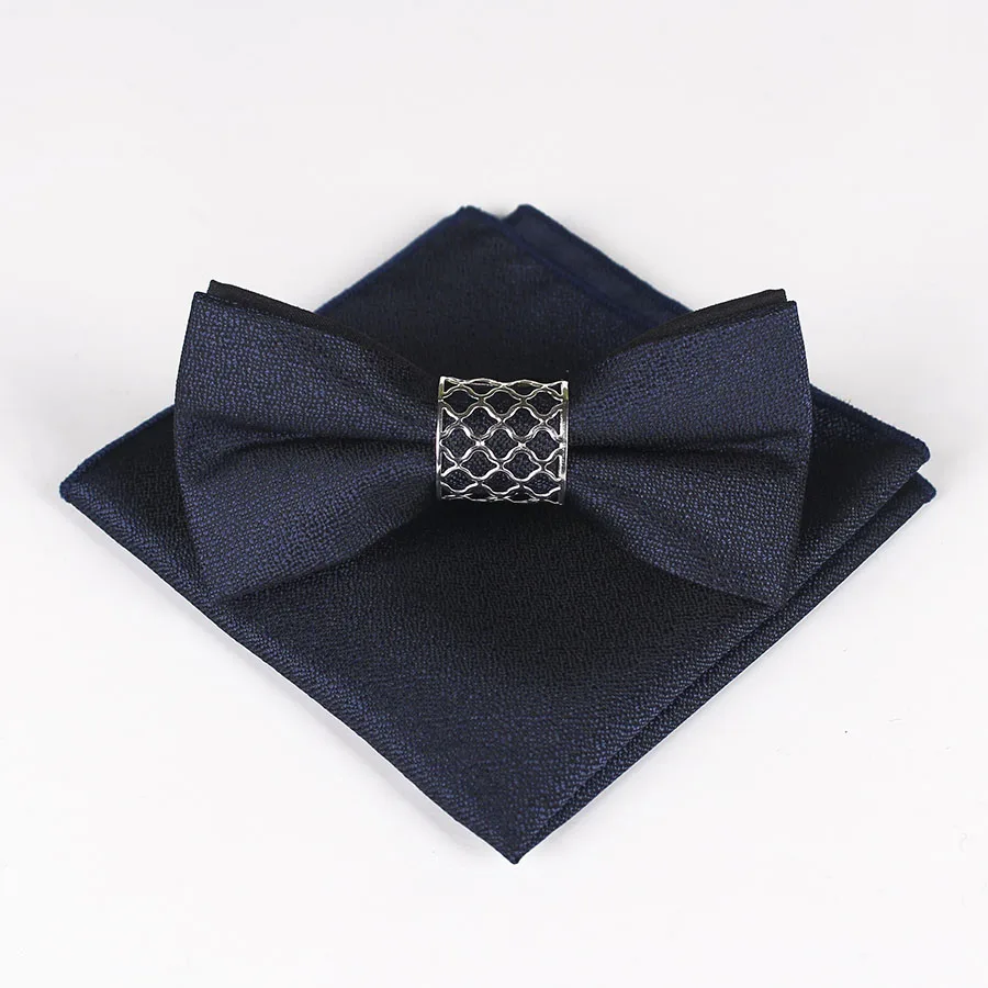 Classic Silk Bow Ties for Men Butterfly Plain Bow Tie Pocket Square Set Blue Black Silver Gray Purple Burgundy Brown Bowtie