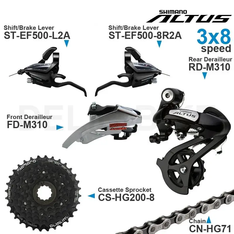 SHIMANO ALTUS ACERA 3x8 Speed Groupset include EF500 Shifters M310 M360 Front/Rear Derailleur HG200 HG41 Cassette Sprocket Chain