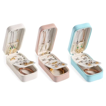 

Women Travel Leather Rectangle Bracelet Box Earrings Necklace Cosmetic Organizer Display Brooch Jewelry Storage Case Box 3 Color