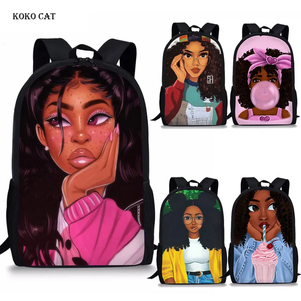 

Koko Cat Afro Lady Girl Backpack African Beauty Princess Printing School Bag for Children Primary Orthopedic Backpack Bookbag