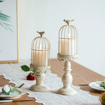 

Birdcage Candle Holder,Vintage Candlestick Holder Holders,Wedding Candle Centerpieces for Tables, Iron Home Decor,S + L