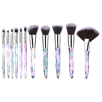 

10Pcs Crystal Makeup Brushes Set Powder Foundation Fan Brush Eye Shadow Eyebrow Professional Blush Makeup Brush Tools