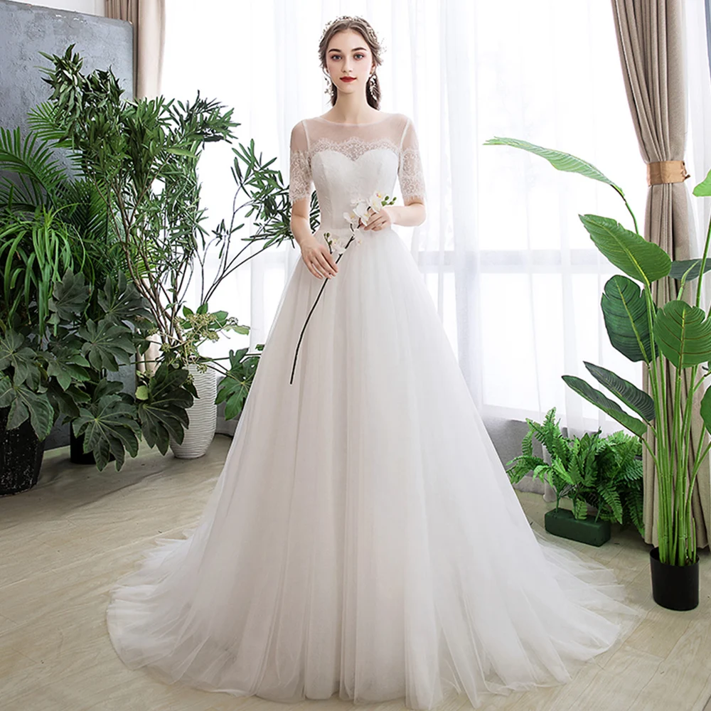 Изготовленные на заказ Элегантные Свадебные платья Boho Vestido De Novia Bohemio с коротким рукавом Кружева Тюль Белые Свадебные платья с накидкой