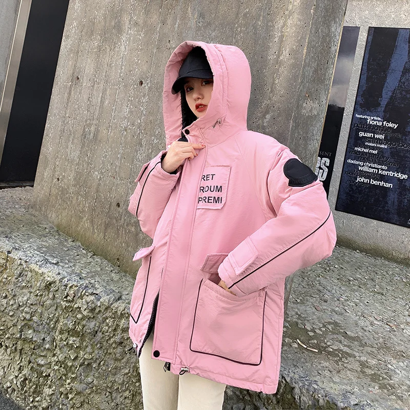 

Autumn Winter Jacket Women Parka Coat Oversize 2019 Hood Plus Size Female Warm Clothes Windbreaker Quilted Cotton Korean Pink