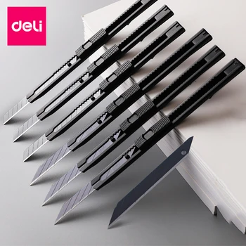 Deli Utility Knife Metal Portable Small Paper Cutter Self-Lock Design 9MM Knife Blade School Office Art Supplies Stationery Tool 1