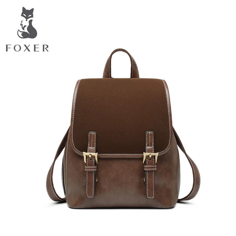 FOXER, женская кожаная сумка, дизайнерские сумки, известный бренд, женские сумки, новинка, рюкзак для путешествий, сумка из воловьей кожи, Модный женский рюкзак