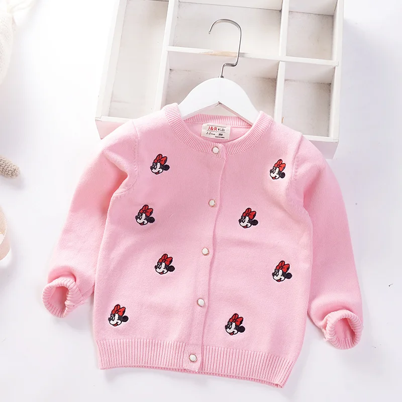 New Toddler Fall Clothes Minnie Mouse Embroidery Knitted Cardigan Sweaters Lovely Little Girls Outfits Spring Kids Warm Tops |
