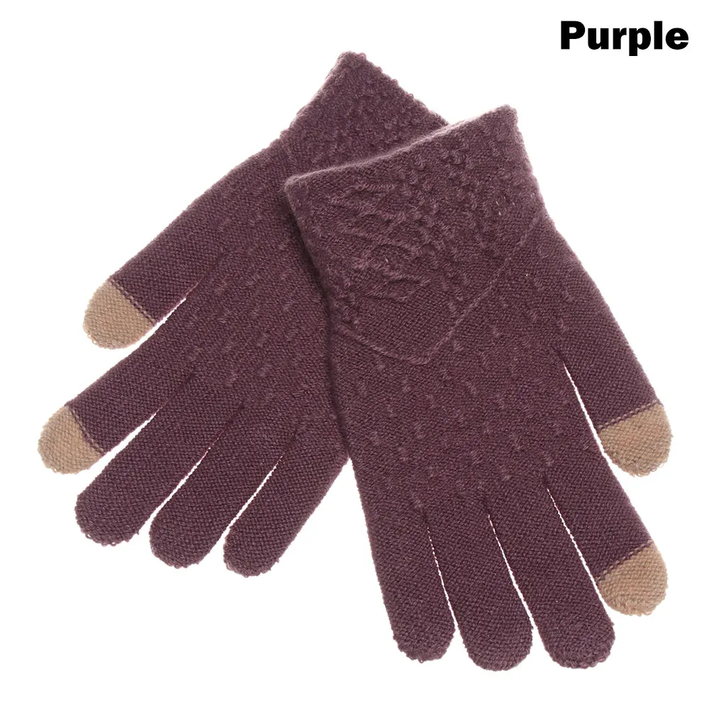 purple Новое поступление полный палец Сенсорный экран зимняя рукавица теплые вязаные перчатки толстые теплые мягкие стрейч-перчатки теплые для женщин и мужчин - Цвет: purple