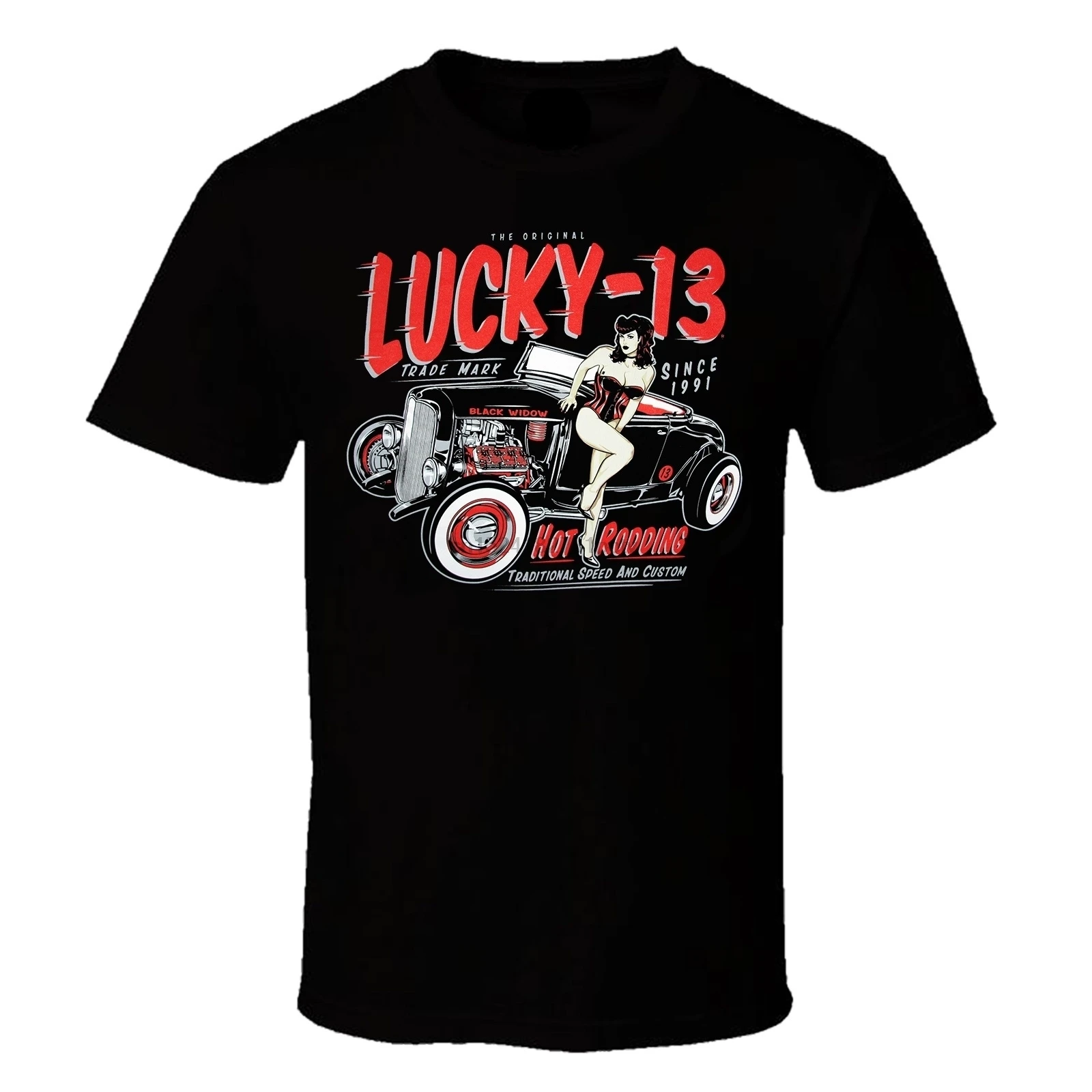 Мужская футболка Lucky 13 Лидер продаж винтажная черная с логотипом кафе гонщик