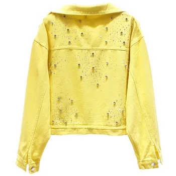 

2020 Spring New Vintage Denim Jacket Women Short Harajuku Loose Candy Colors Diamond Jeans Jacket Ladies Basic Coat Tide G104