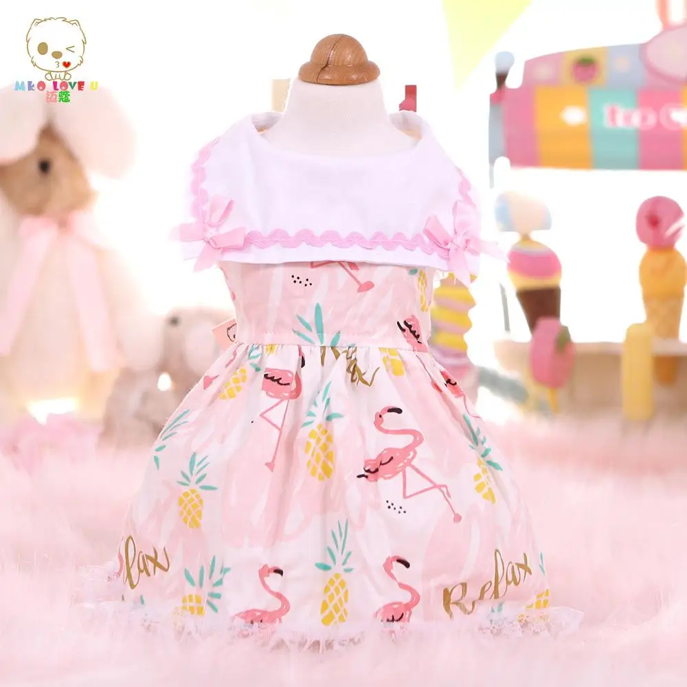 Kawaii весна лето кружева прекрасный кот одежда для собак одежда Чихуахуа Йорк Bomei модное платье MK19A03 - Цвет: Розовый