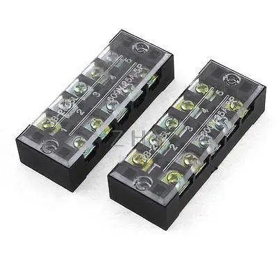 

600V 25A Double Rows Cover Guard 5 Position Barrier Terminal Block 2 Pcs