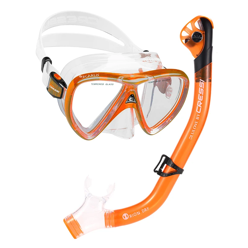 TRANSLUCENT ORANGE Cressi IKARUS маска для дайвинга, набор для подводного плавания, маска для подводного плавания, силиконовая сухая маска для подводного плавания, комбинированная маска из закаленного стекла для взрослых - Цвет: TRANSLUCENT ORANGE