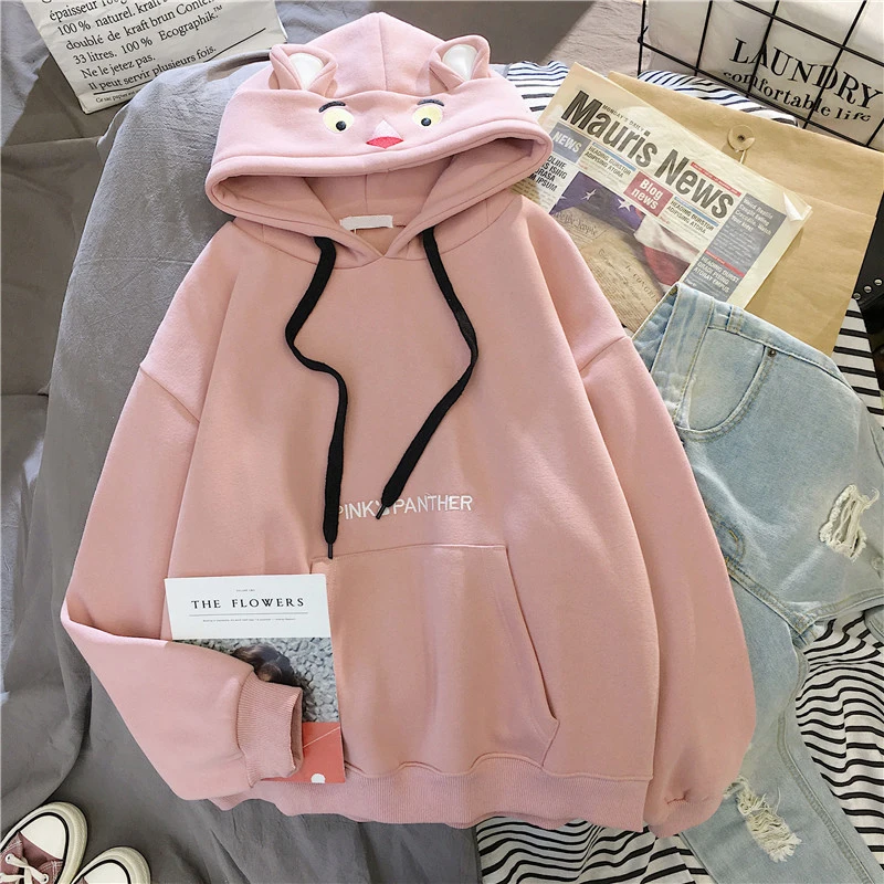pink Ulzzang толстовка женская плюс бархат толстый зимний корейский ins Harajuku Kawaii Забавный с буквенным принтом Свободная Женская толстовка - Цвет: pink