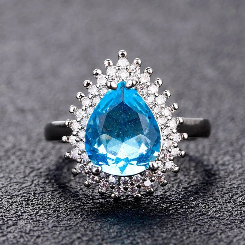 Bague Ringen, модное обручальное кольцо для женщин, серебряные 925 ювелирные изделия с драгоценными камнями в форме капли воды, аквамарин, размер 6, 7,8, 9,10, 11